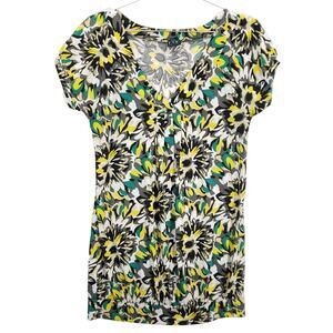 JTD Woman Dress Womens Small Multicolor Floral V Neck Front Ruffle Stretch Mini